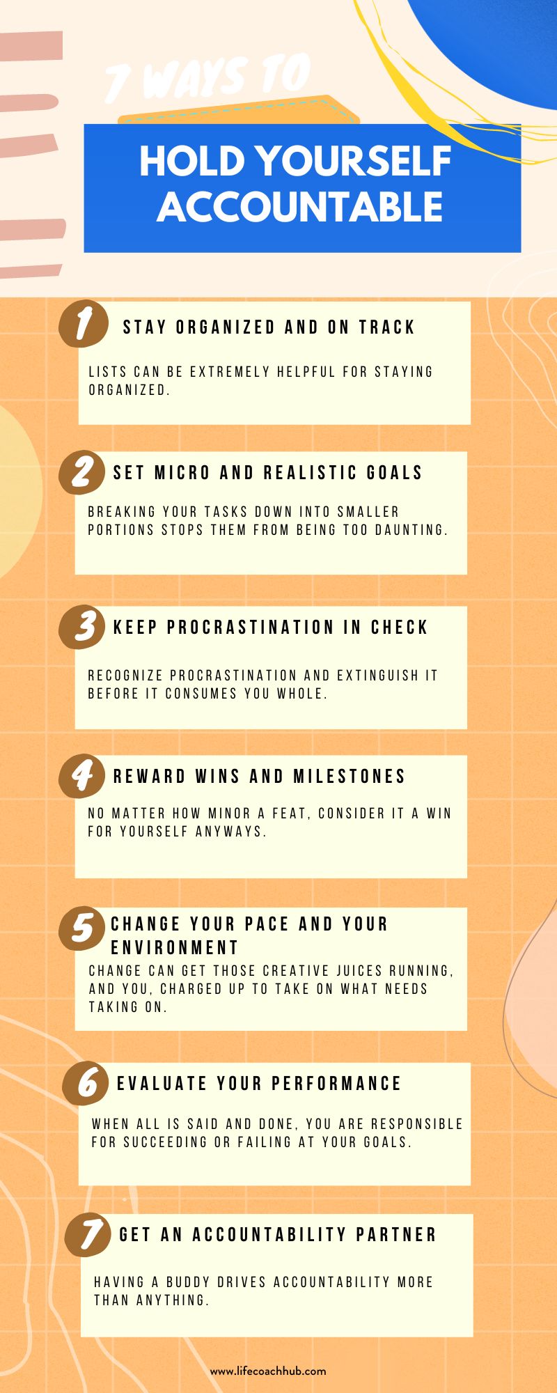 7 ways to hold yourself accountable infographic coaching tip