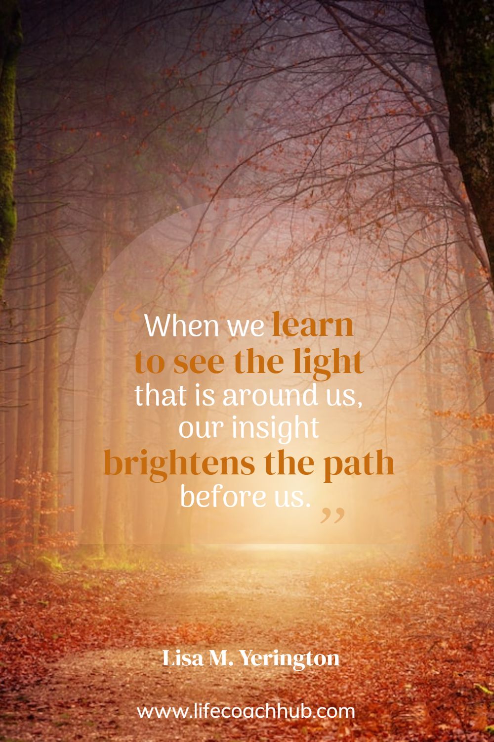 When we learn to see the light that is around us, our insight brightens the path before us. Lisa M. Yerington Coaching Quote