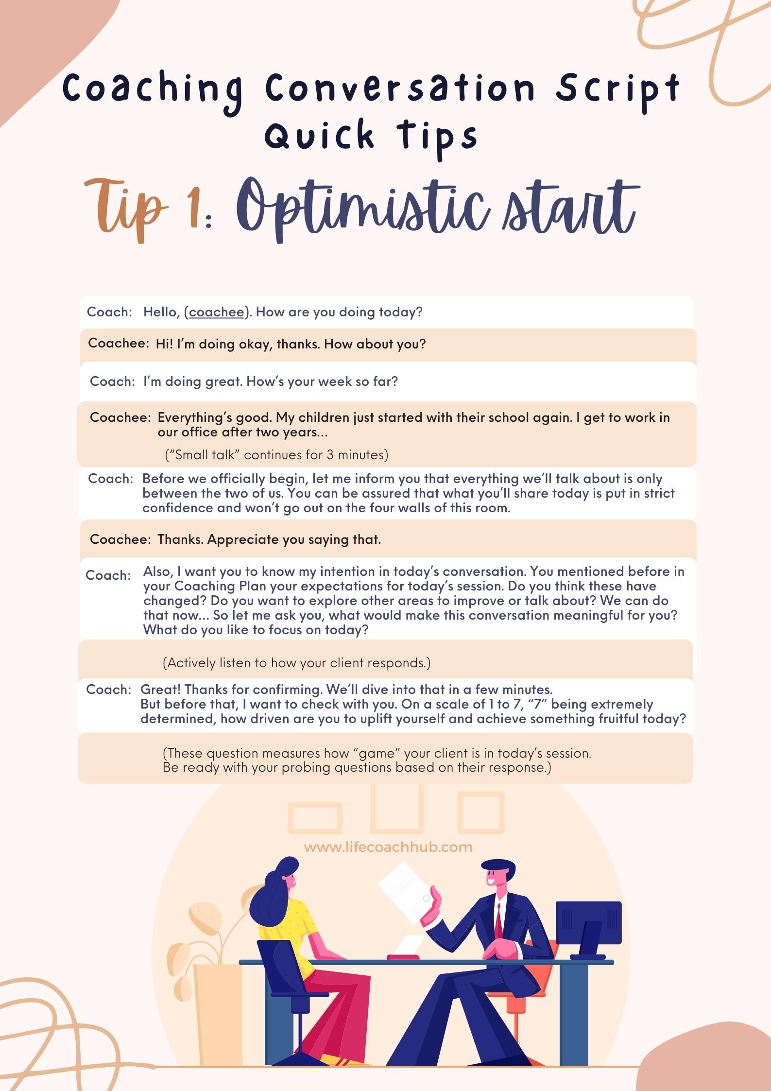 Optimistic start for coaching conversation script tip
