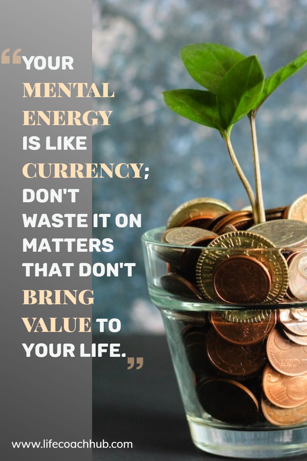 Your mental energy is like currency; don't waste it on matters that don't bring value to your life. Anonymous Coaching Quote