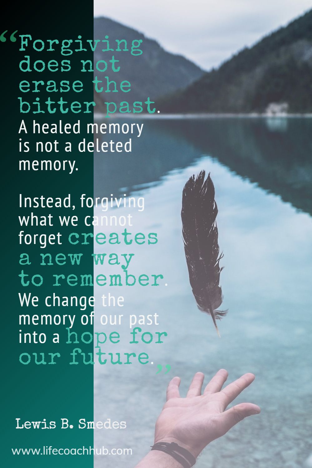 Forgiving does not erase the bitter past. A healed memory is not a deleted memory. Instead, forgiving what we cannot forget creates a new way to remember. We change the memory of our past into a hope for our future. Lewis B. Smedes Coaching Quote