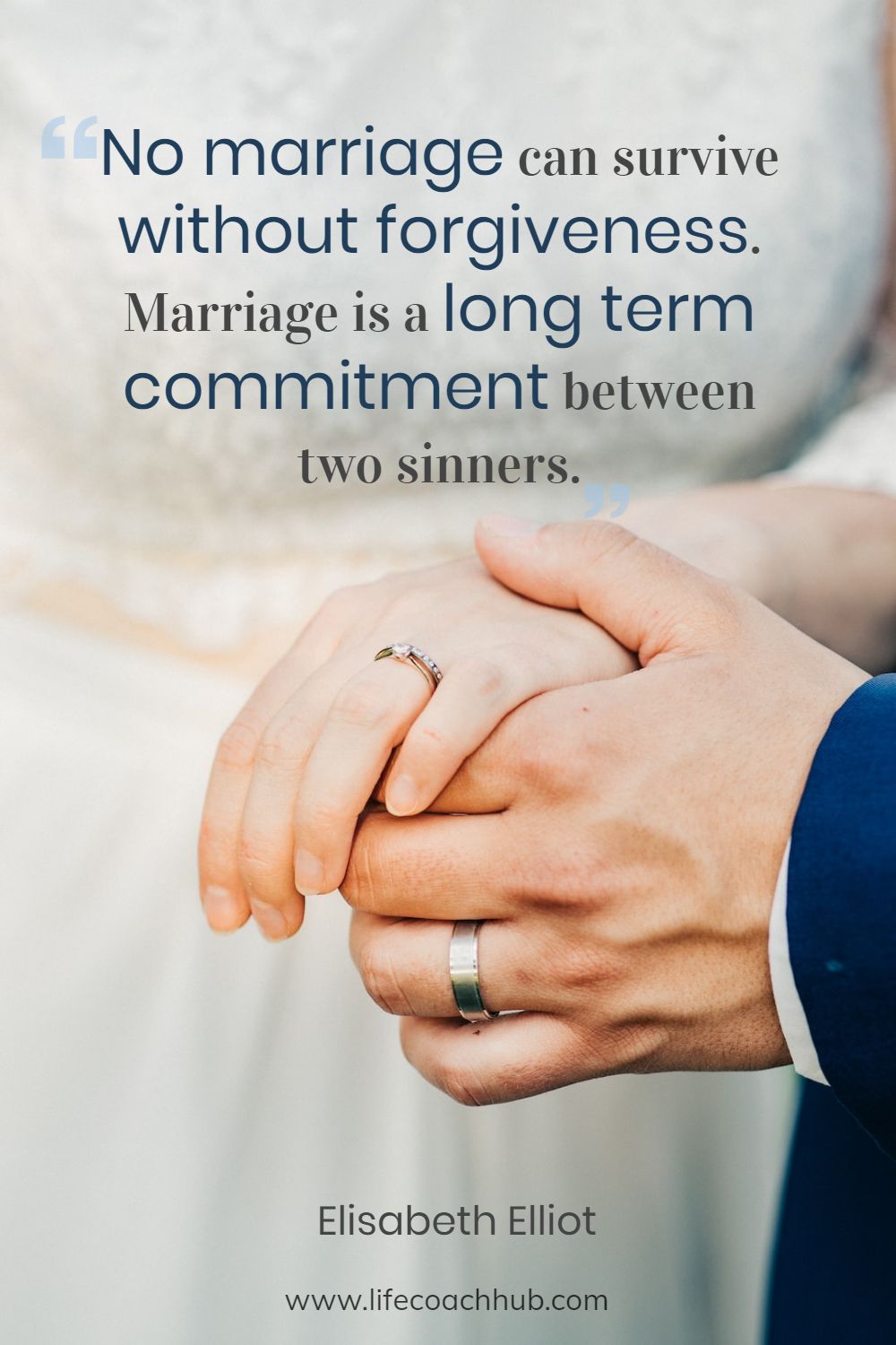 No marriage can survive without forgiveness. Marriage is a long term commitment between two sinners. Elisabeth Elliot Coaching Quote