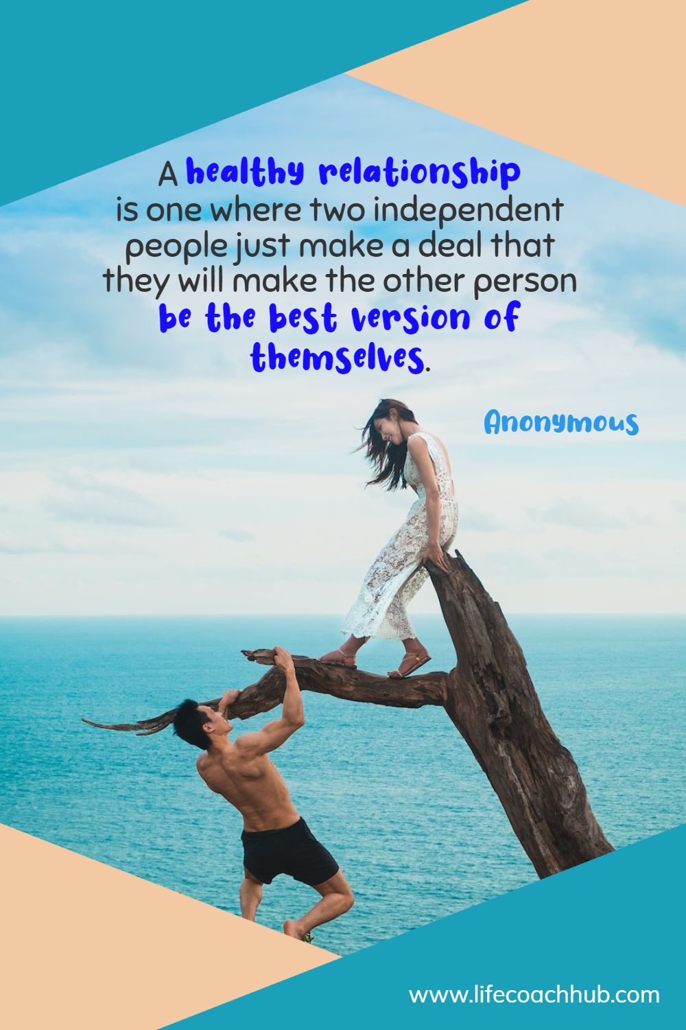 A healthy relationship is one where two independent people just make a deal that they will make the other person be the best version of themselves. Anonymous Coaching Quote