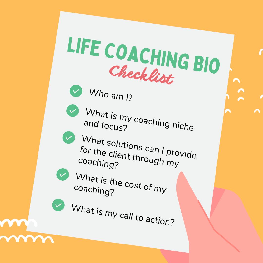 life coaching bio checklist material