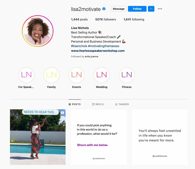 Lisa Nichols, transformational speaker and coach, best life coaches on Instagram, coaching tip