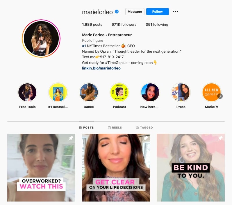Marie Forleo, entrepreneur, best life coach on Instagram, coaching tip