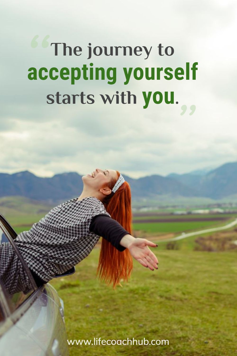 The journey to accepting yourself starts with you. Coaching Quote