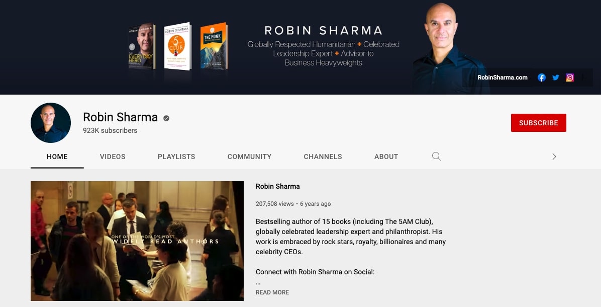 Robin Sharma, best life coaches on YouTube, coaching tip