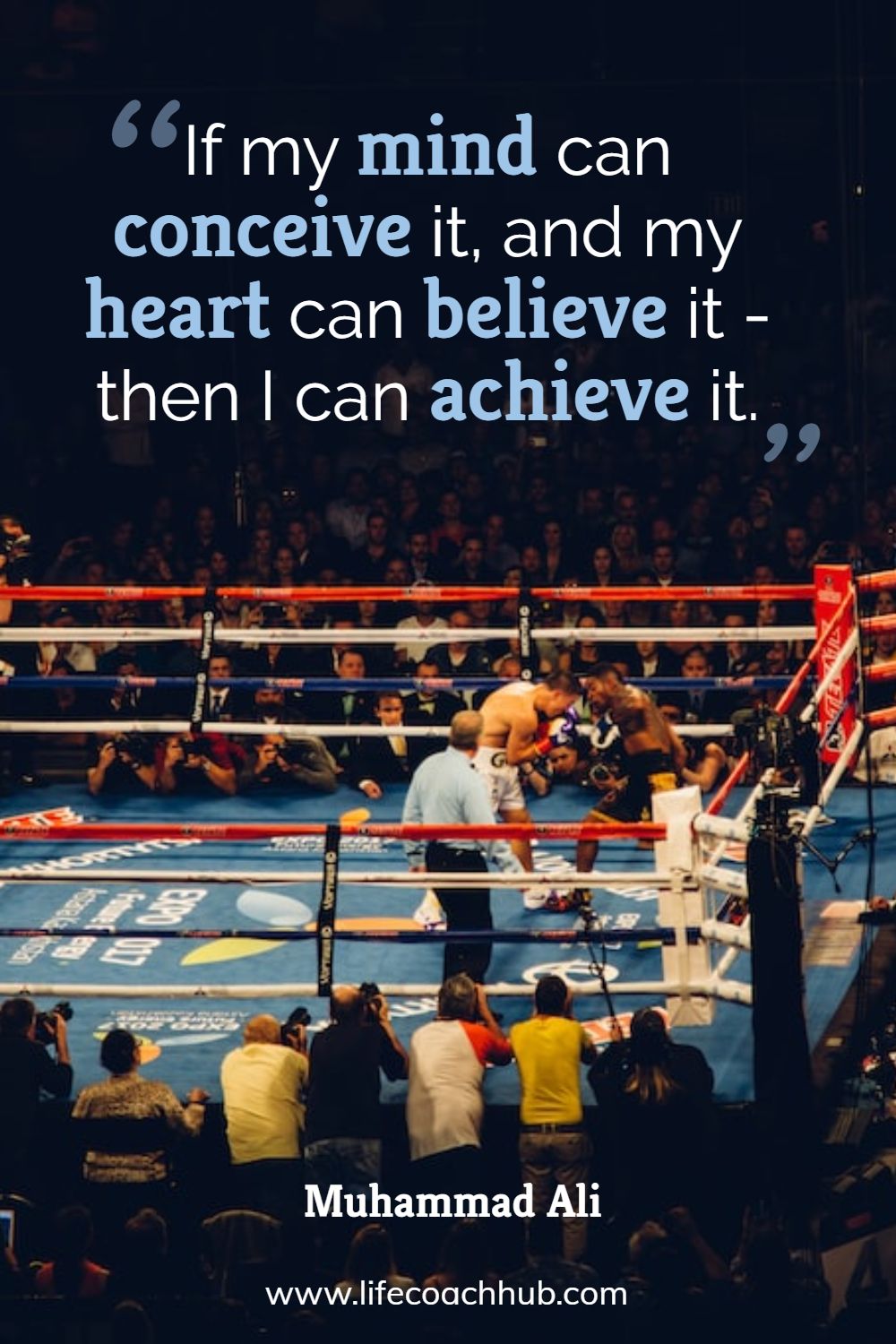 If my mind can conceive it, and my heart can believe it - then I can achieve it. Muhammad Ali Coaching Quote