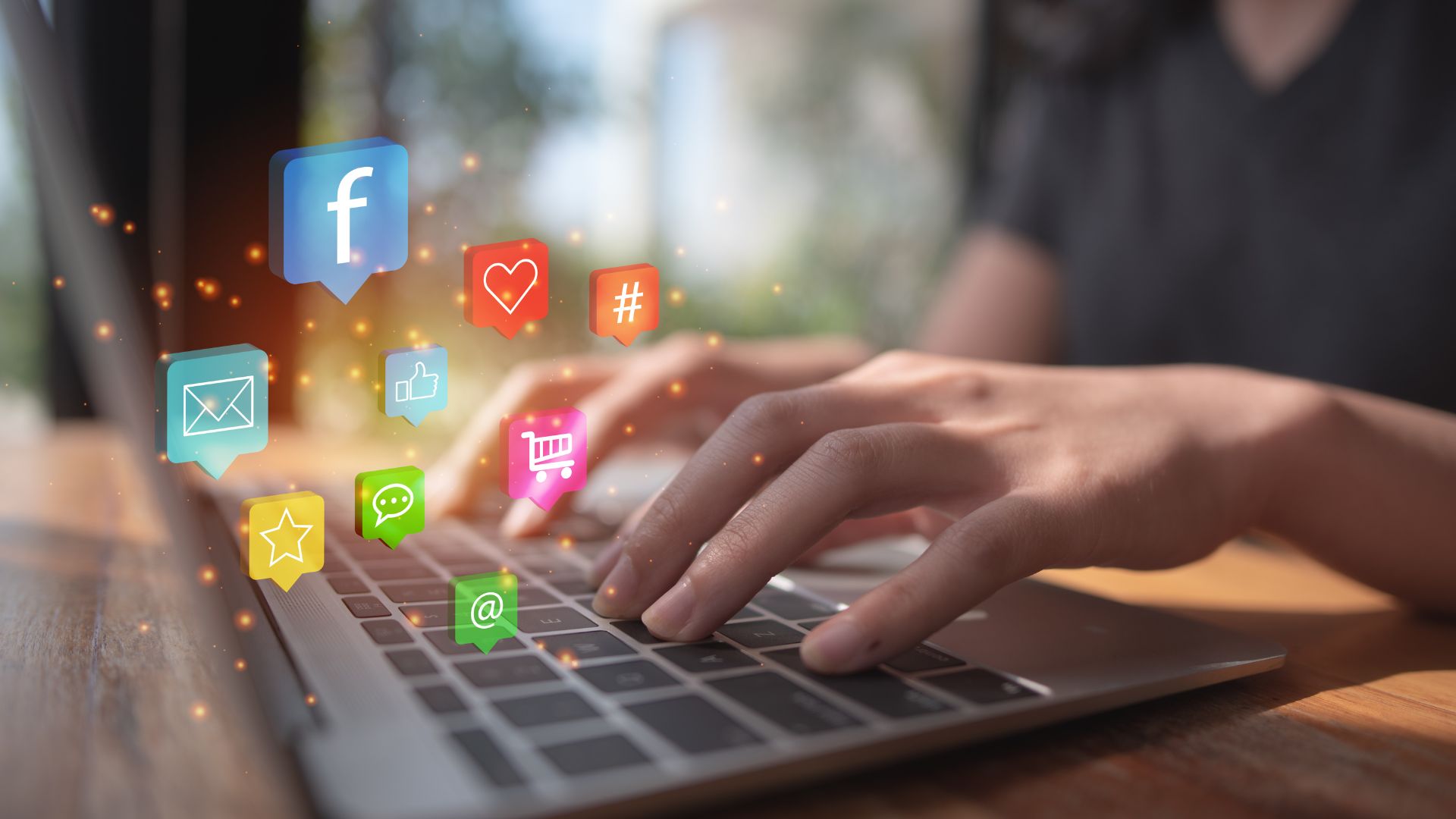 logos of social media platforms floating around a laptop, life coaching marketing plan