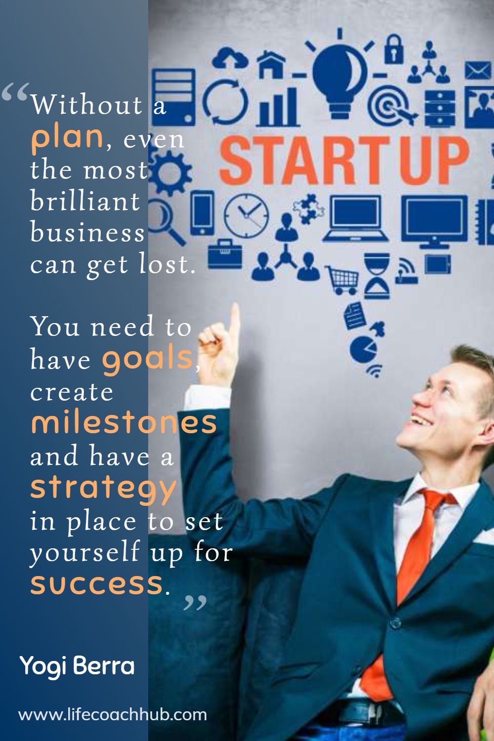 Without a plan, even the most brilliant business can get lost. You need to have goals, create milestones and have a strategy in place to set yourself up for success. Yogi Berra Coaching Quote