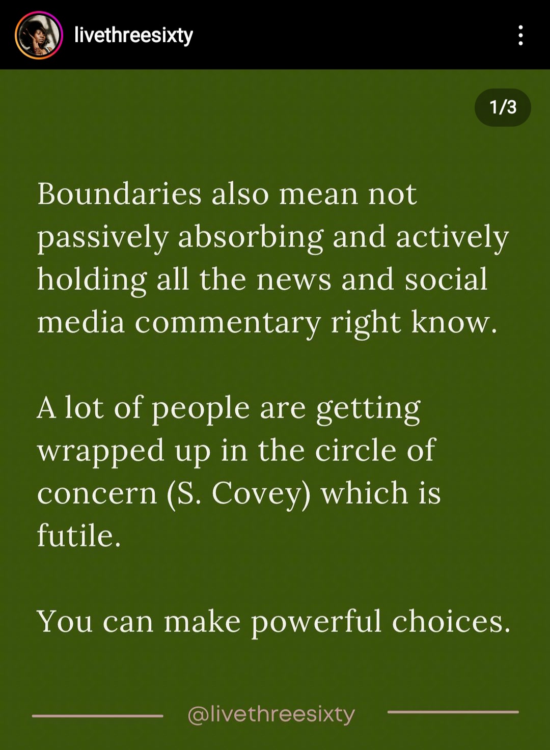 Boundaries also mean not passively absorbing and actively holding all the news and social media commentary right now. A lot of people are getting wrapped in the circle of concern which is futile. You can make powerful choices. Tamu Thomas, coaching tip